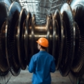 branche-industrie-xs Eine Person steht vor einem Metallrad
